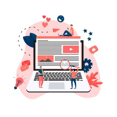 İçerik pazarlama, blog yazma ve SMM konsepti. Makaleler ve medya materyalleri
