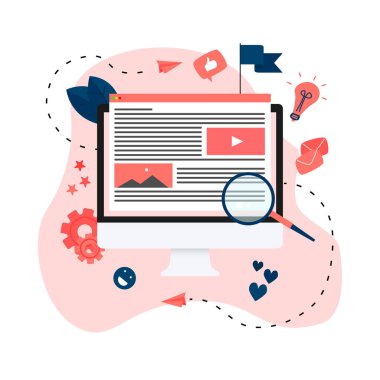 İçerik pazarlama, blog yazma ve SMM konsepti. Makaleler ve medya materyalleri