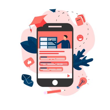 Uzaktan öğretmen ile mobil monitöronline eğitim veya web kursu. E-öğrenme kavramı