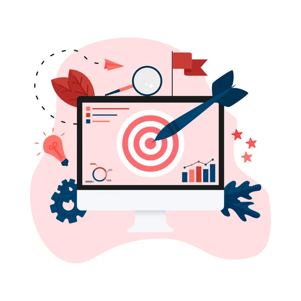 Target met een pijl op de monitor, raak het doel, het behalen van het doel. Business concept vector illustratie — Stockvector
