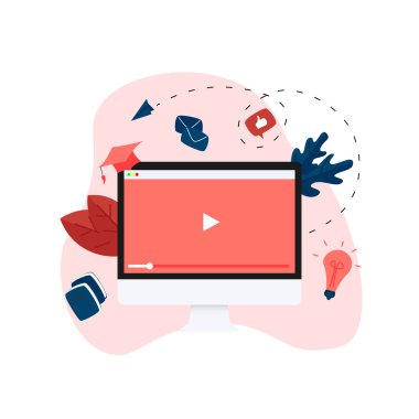 Webinar, internet konferansı, web tabanlı seminer, çevrimiçi eğitim, e-öğrenim düz tasarım konsepti
