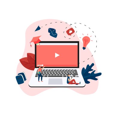 Webinar, internet konferansı, web tabanlı seminer, çevrimiçi eğitim, e-öğrenim düz tasarım konsepti