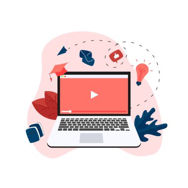 Webinar, internet konferansı, web tabanlı seminer, çevrimiçi eğitim, e-öğrenim düz tasarım konsepti