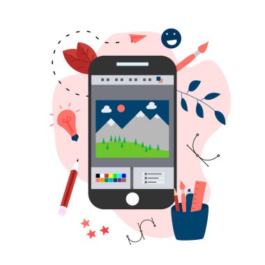 Açık illüstrasyon uygulaması ve yaratıcı bir projesi olan düz vektör grafik çizimi kavramı