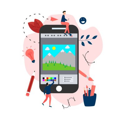 Açık illüstrasyon uygulaması ve yaratıcı bir projesi olan düz vektör grafik çizimi kavramı