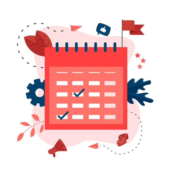 Calendario de negocios de diseño plano con eventos, recordatorios y planificación — Archivo Imágenes Vectoriales