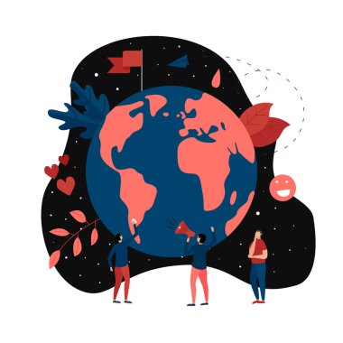 Gün Dünya vektör düz şekil. Kavramı kaydetmek gezegen ve çevre