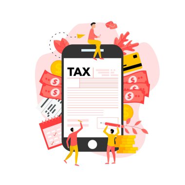 Online vergi ödeme vektör illüstrasyon kavramı. Dolum vergi formu