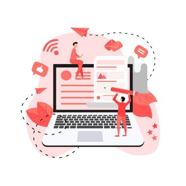 İş, iletişim, internet blog yazıları. Düz tasarım vektör çizimi