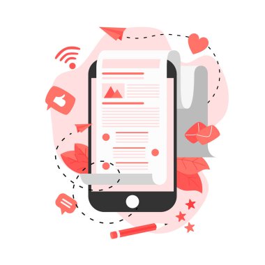 İş, iletişim, internet blog yazıları. Düz tasarım vektör çizimi