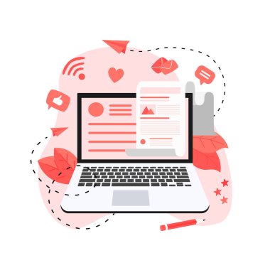 İş, iletişim, internet blog yazıları. Düz tasarım vektör çizimi