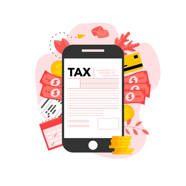 Conceito de ilustração de vetor de pagamento de impostos online. Formulário fiscal de preenchimento —  Vetores de Stock