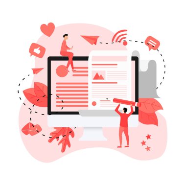 İş, iletişim, internet blog yazıları. Düz tasarım vektör çizimi