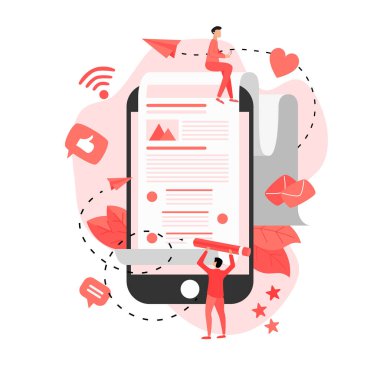 İş, iletişim, internet blog yazıları. Düz tasarım vektör çizimi