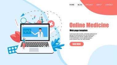 Web sayfası şablonu. Online Sağlık ve Tıbbi Danışma konsepti. Vektör düz illüstrasyon