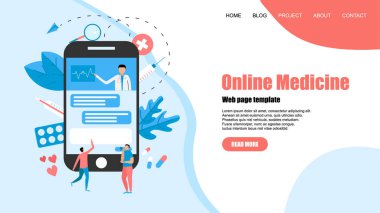 Web sayfası şablonu. Online Sağlık ve Tıbbi Danışma konsepti. Vektör düz illüstrasyon