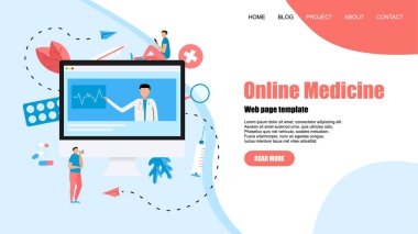 Web sayfası şablonu. Online Sağlık ve Tıbbi Danışma konsepti. Vektör düz illüstrasyon