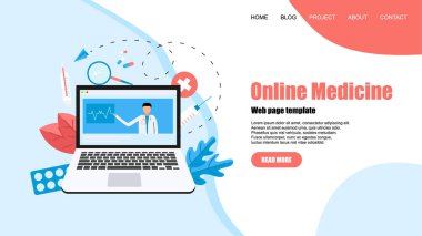 Web sayfası şablonu. Online Sağlık ve Tıbbi Danışma konsepti. Vektör düz illüstrasyon