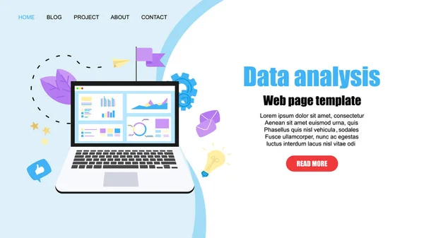 Szablon strony sieci Web. Koncepcja projektu analizy danych. Wykres, diagram, Statystyka — Wektor stockowy