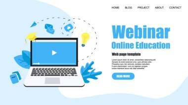 Web şablonu. Webinar, İnternet Konferansı, Web tabanlı seminer, online eğitim, e-öğrenme düz tasarım kavramı