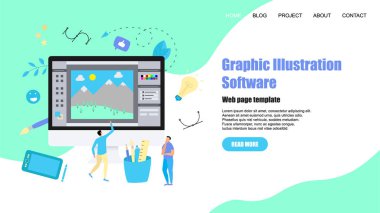 Web sayfası şablonu. Yaratıcı bir proje ile açık illüstrasyon uygulaması ile düz vektör grafik çizim kavramı