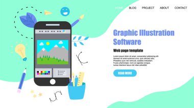 Web sayfası şablonu. Yaratıcı bir proje ile açık illüstrasyon uygulaması ile düz vektör grafik çizim kavramı