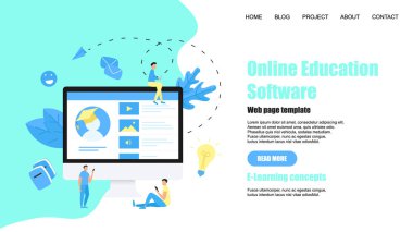 Web sayfası şablonu. Online eğitim uygulaması. E-öğrenme konsepti