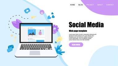 Fotoğraf içeriği, gibi ve yorum ile sosyal medya konsepti ile Web şablonu. Vektör düz illüstrasyon