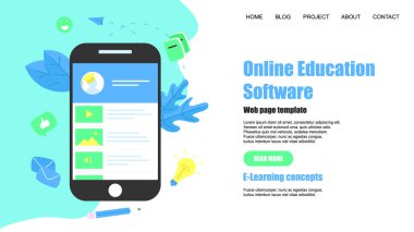 Web sayfası şablonu. Online eğitim uygulaması. E-öğrenme konsepti