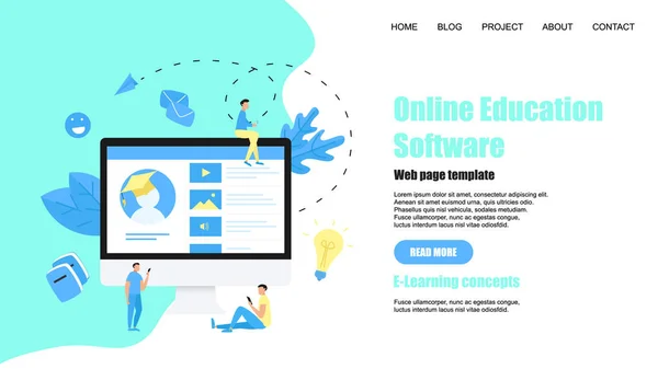 Modèle de page Web. Application d'éducation en ligne. Concept d'apprentissage en ligne — Image vectorielle