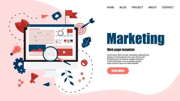 Web-Vorlage. Konzept für digitale Marketing-Agentur, digitale Medienkampagne Flat Vector Illustration — Stockvektor