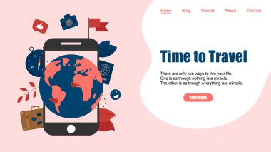 Web sayfası şablonu. Seyahat zamanı kavramı. İki uçak ile seyahat düz tasarım kavramı için Planet Earth