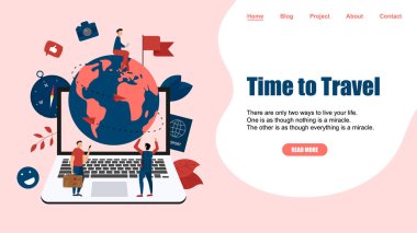 Web sayfası şablonu. Seyahat zamanı kavramı. İki uçak ile seyahat düz tasarım kavramı için Planet Earth