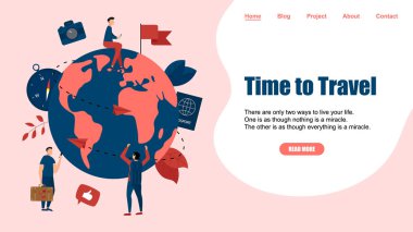 Web sayfası şablonu. Seyahat zamanı kavramı. İki uçak ile seyahat düz tasarım kavramı için Planet Earth