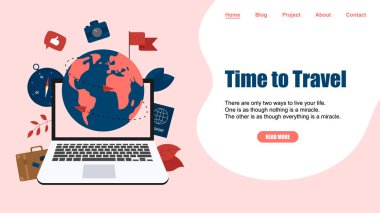 Web sayfası şablonu. Seyahat zamanı kavramı. İki uçak ile seyahat düz tasarım kavramı için Planet Earth