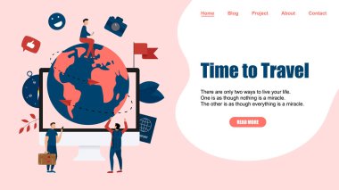 Web sayfası şablonu. Seyahat zamanı kavramı. İki uçak ile seyahat düz tasarım kavramı için Planet Earth