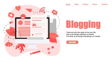 Web sayfası Şablon, İş, iletişim, internet bloglama sonrası. Düz tasarım vektör illüstrasyon
