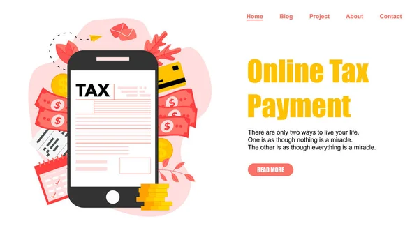 Modèle de page Web. Concept d'illustration vectorielle de paiement d'impôt en ligne. Remplir le formulaire fiscal — Image vectorielle