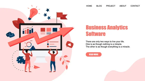 Webpage Template 。业务分析软件蓝箭。财务概念 — 图库矢量图片