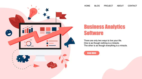 Webpage Template 。业务分析软件蓝箭。财务概念 — 图库矢量图片