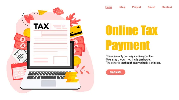 Modèle de page Web. Concept d'illustration vectorielle de paiement d'impôt en ligne. Remplir le formulaire fiscal — Image vectorielle