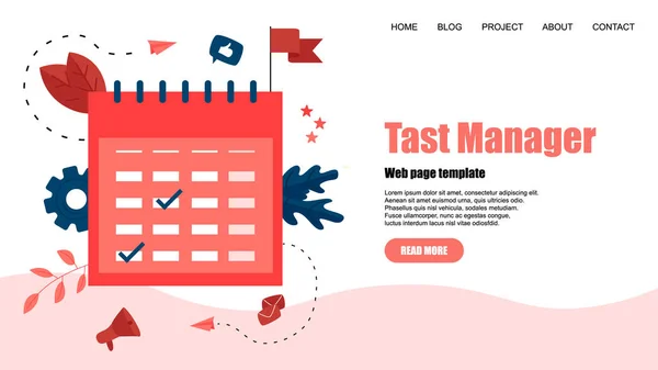 Πρότυπο Web. Επίπεδη σχεδίαση Task Manager με εκδηλώσεις, υπενθυμίσεις και τον προγραμματισμό — Διανυσματικό Αρχείο