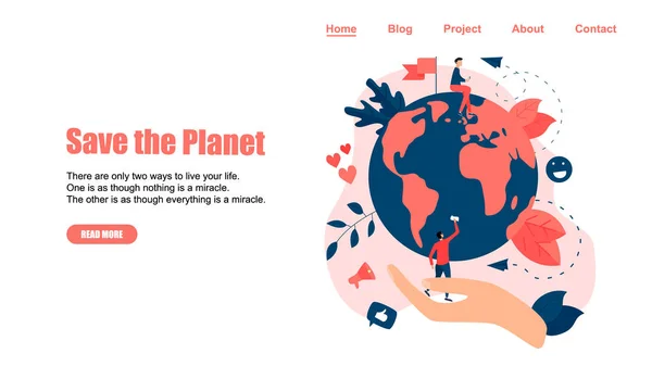 Web テンプレート。地球と環境を救うコンセプト — ストックベクタ