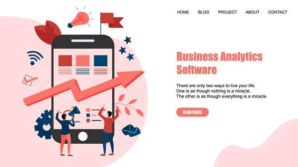 Webpage Template 。业务分析软件蓝箭。财务概念 — 图库矢量图片