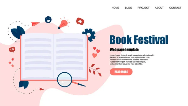 Web Template. Flat design open book. Reading concept. Vector illustration — Stock Vector