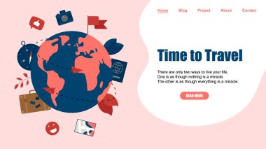 Web sayfası şablonu. Seyahat zamanı kavramı. İki uçak ile seyahat düz tasarım kavramı için Planet Earth