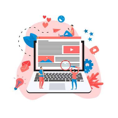 İçerik pazarlama, blog yazma ve SMM konsepti. Makaleler ve medya materyalleri