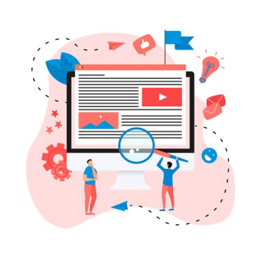 İçerik pazarlama, blog yazma ve SMM konsepti. Makaleler ve medya materyalleri