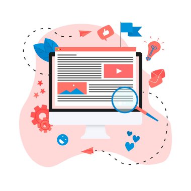 İçerik pazarlama, blog yazma ve SMM konsepti. Makaleler ve medya materyalleri