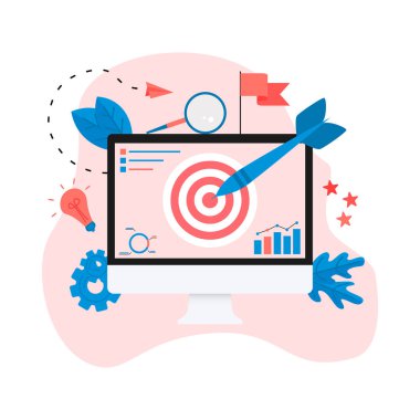 Target with an arrow on monitor, hit the target, goal achievement. Business concept vector illustration clipart